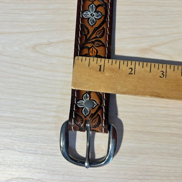 Womens Belt Hand Painted 34-36 Floral Tooled Cowhide Leather Western Rodeo JANE main image 15